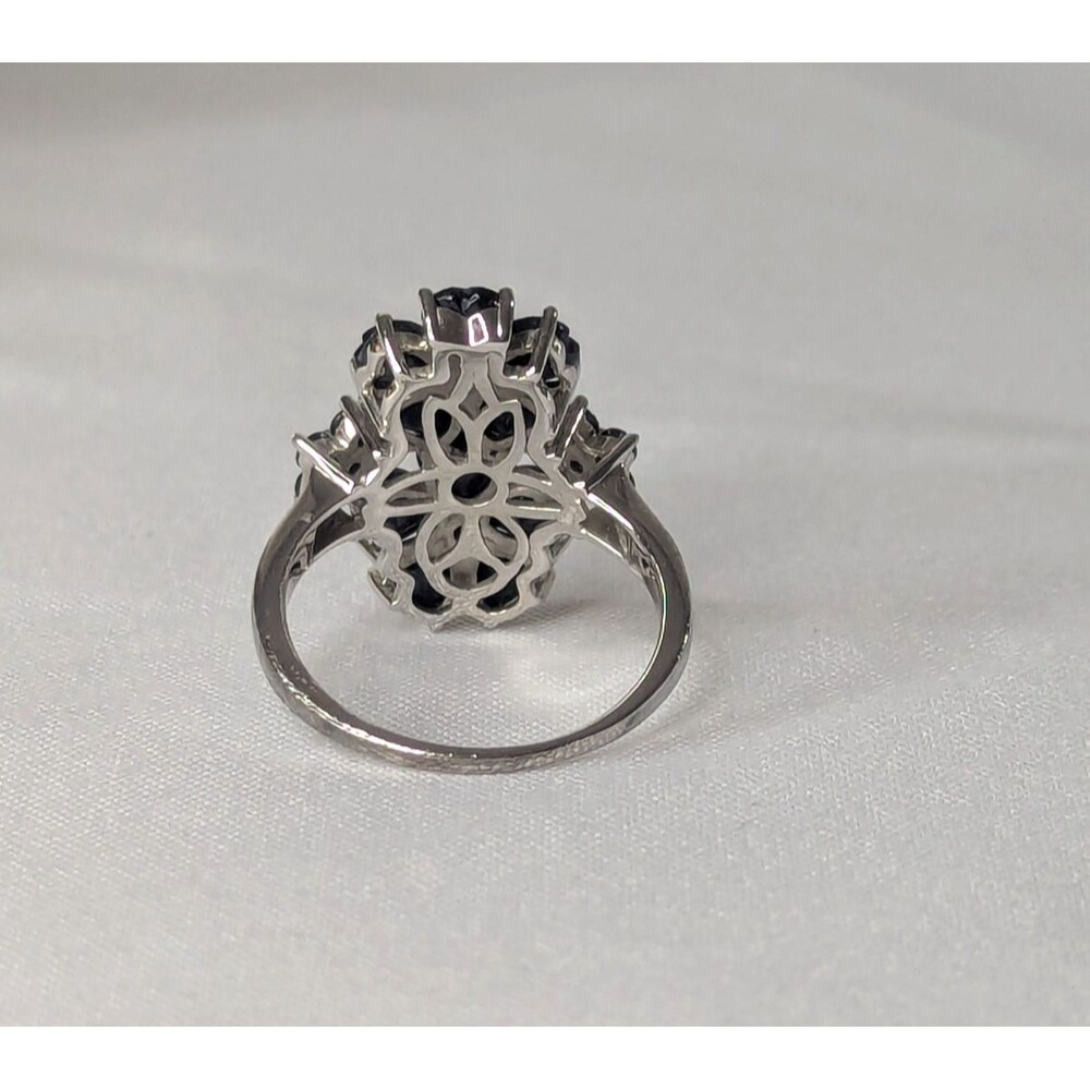 Black Spinel Cocktail Ring - Sterling Silver, Hearts, Size 12 - Picture 2 of 5